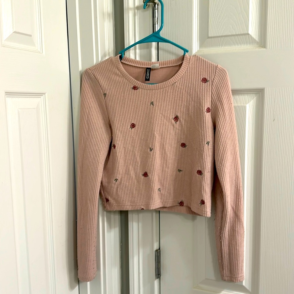 pink long sleeve shirt with roses